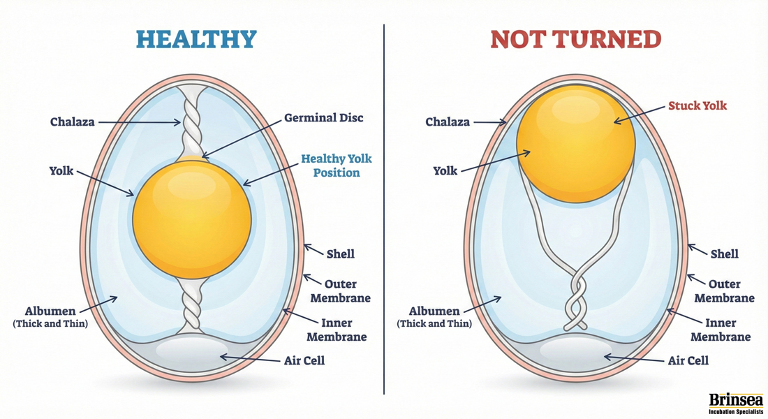 Diagram of an egg showing the chalaza anchoring the yolk